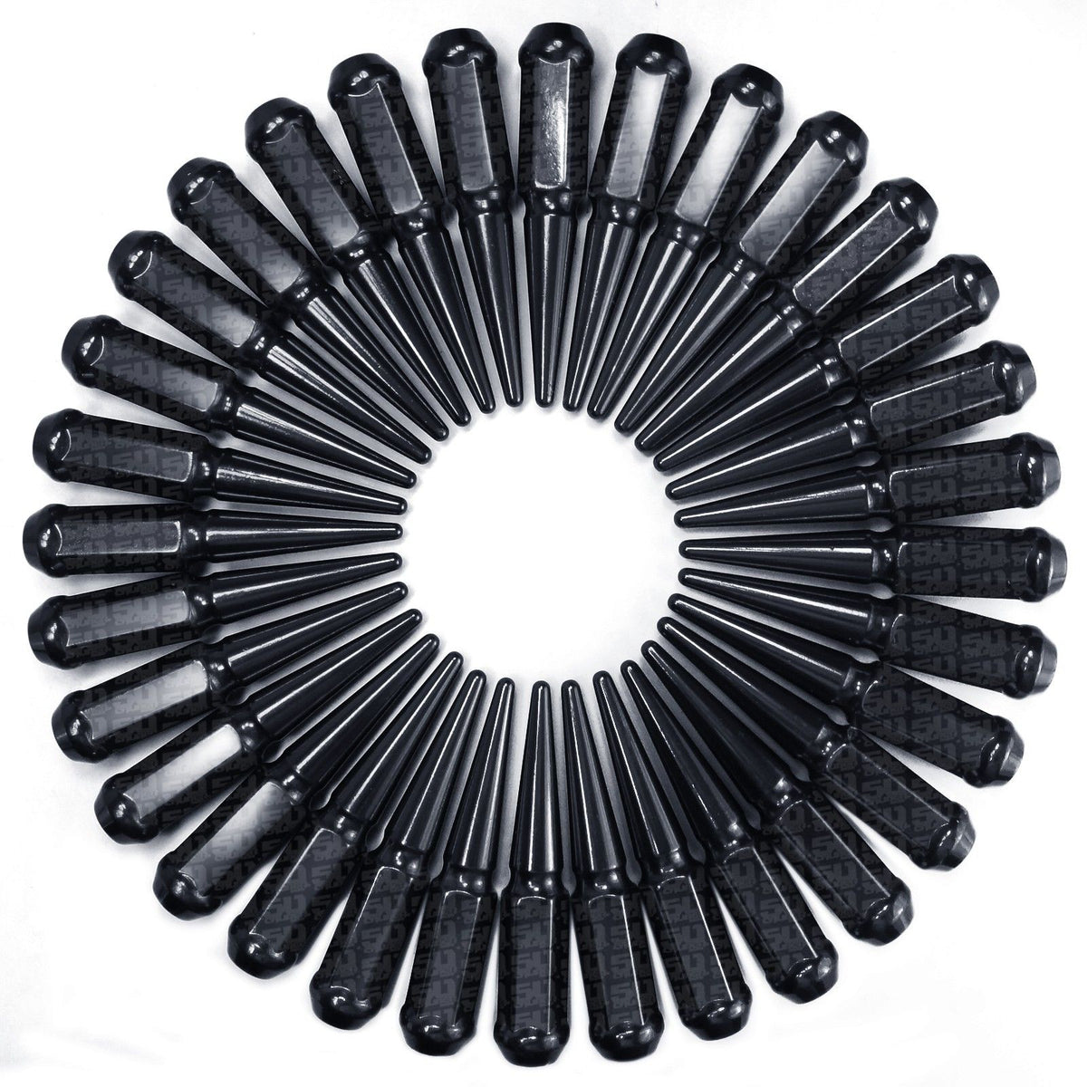 Black | 9/16 Inch Extended Spike Lug Nuts - Acorn Taper - 50 Caliber Racing - 32 Pack for 8 Lug Vehicles - Black