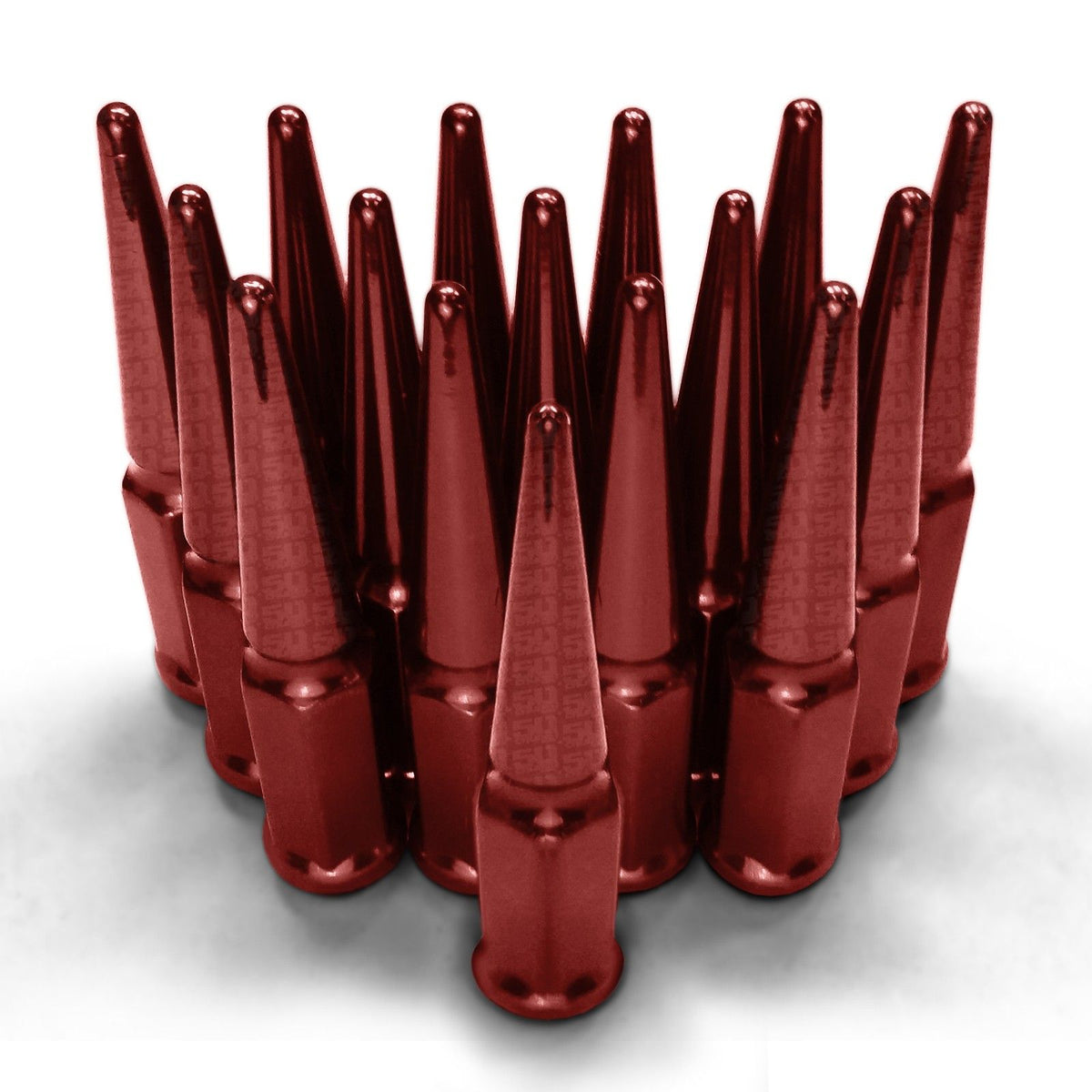 Red | 1/2 Inch Extended Spike Lug Nuts - Acorn Taper - 50 Caliber Racing - Pack of 16 For 4 Lug Vehicles - Red