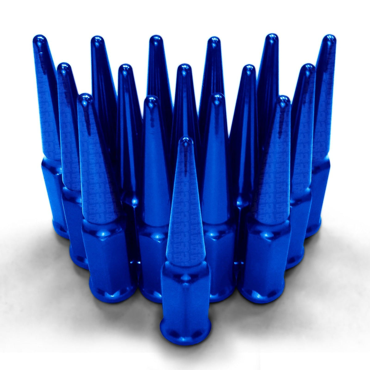 Blue | 1/2 Inch Extended Spike Lug Nuts - Acorn Taper - 50 Caliber Racing - Pack of 16 For 4 Lug Vehicles - Blue
