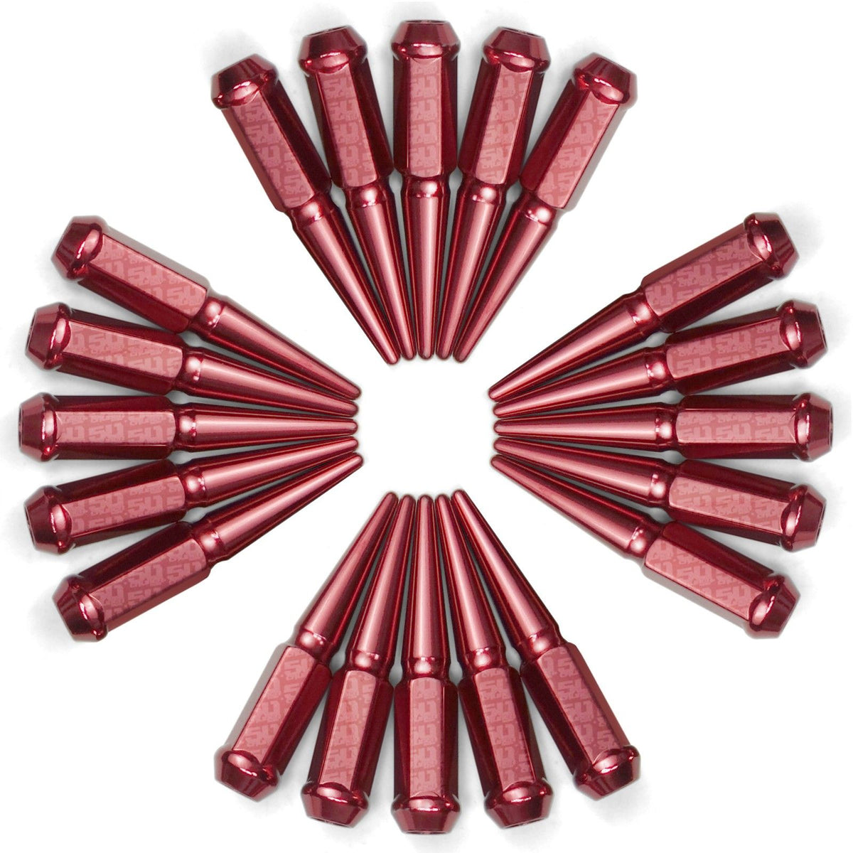 Red | 1/2 Inch Extended Spike Lug Nuts - Acorn Taper - 50 Caliber Racing - Pack of 20 For 5 Lug Vehicles - Red