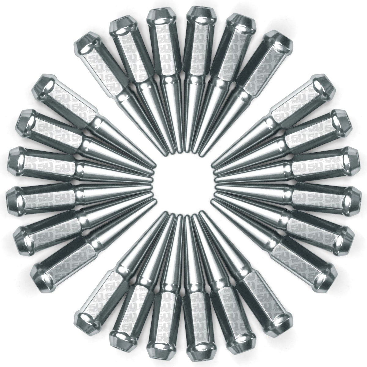 Chrome | 1/2 Inch Extended Spike Lug Nuts - Acorn Taper - 50 Caliber Racing - Pack of 24 For 6 Lug Vehicles - Chrome