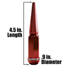 Red | 1/2 Inch Extended Spike Lug Nuts - Acorn Taper - 50 Caliber Racing - Red