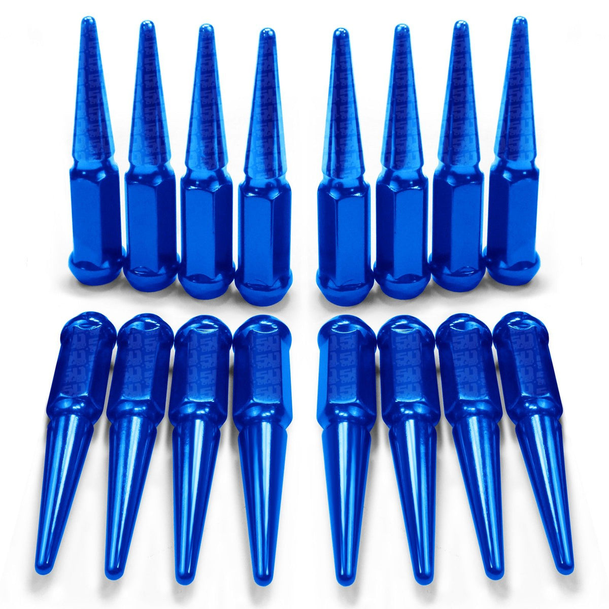 Blue | XP1000 Spike Lug Nuts - 50 Caliber Racing - Pack of  16 with Extended Socket Key - Blue