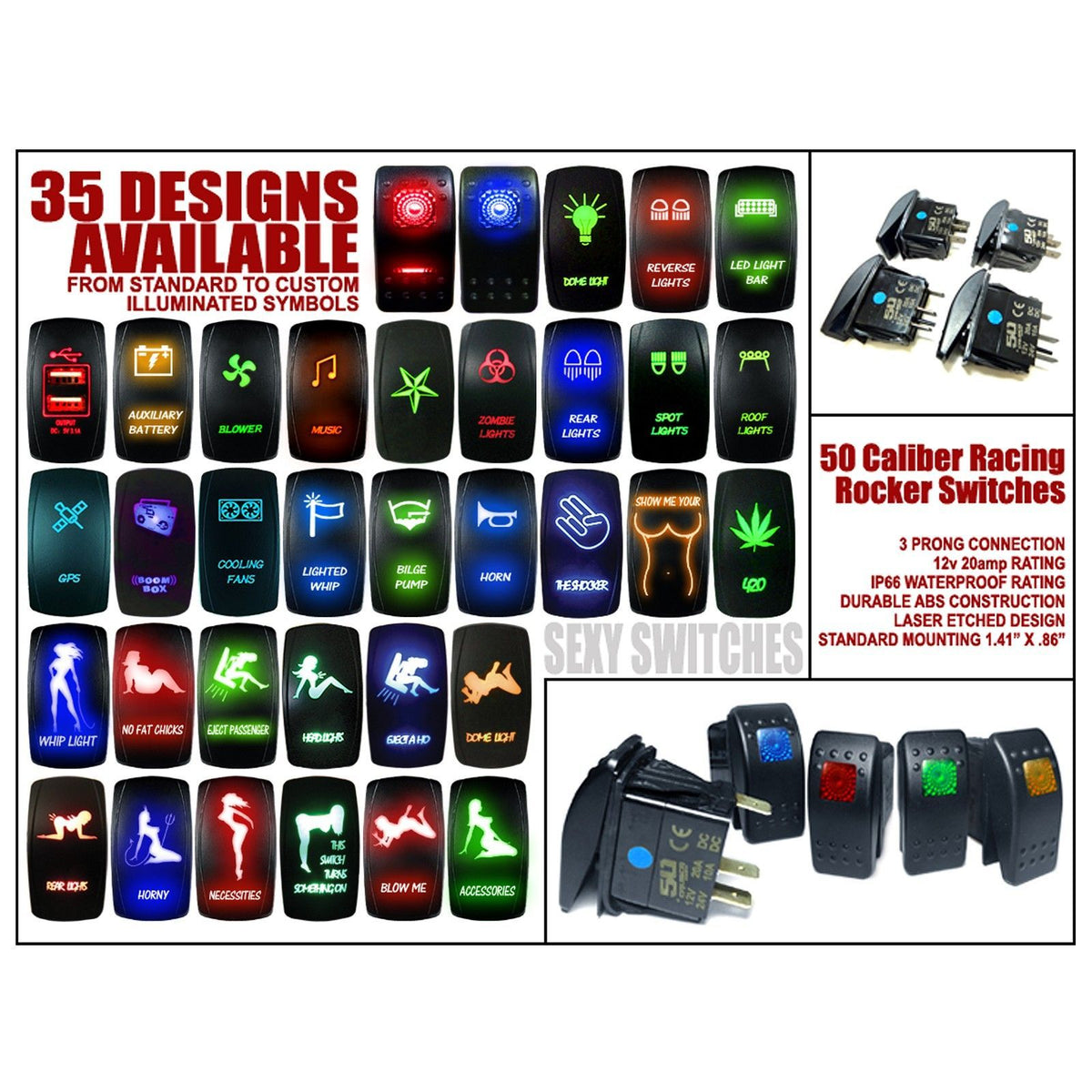 Dual USB Outlets in Rocker Switch Body | Illuminated 50 Caliber Racing Dual USB Rocker Switch - USB Type A