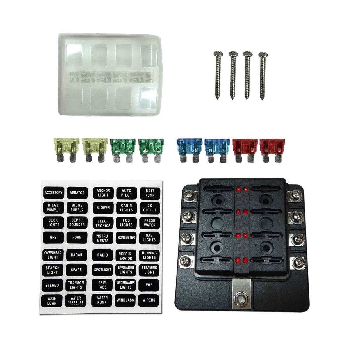8 Way 12V Circuit Fuse Block - LED Indicators - Ring Terminals | 8 Way 12V Circuit Fuse Block - LED Indicators - Ring Terminals