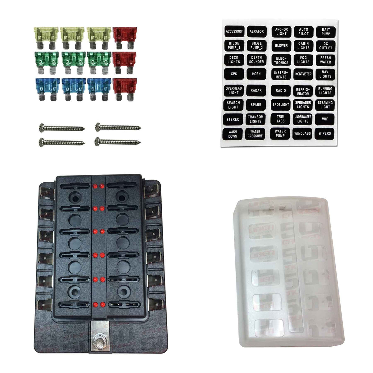 12 Way Fuse Block - Blade Terminals - LED Indicators | 12 Way 12V Circuit Fuse Block - LED Indicators - Blade Terminals