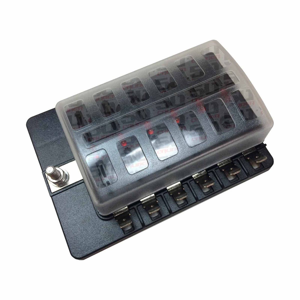 12 Way Fuse Block - Blade Terminals - LED Indicators | 12 Way 12V Circuit Fuse Block - LED Indicators - Blade Terminals