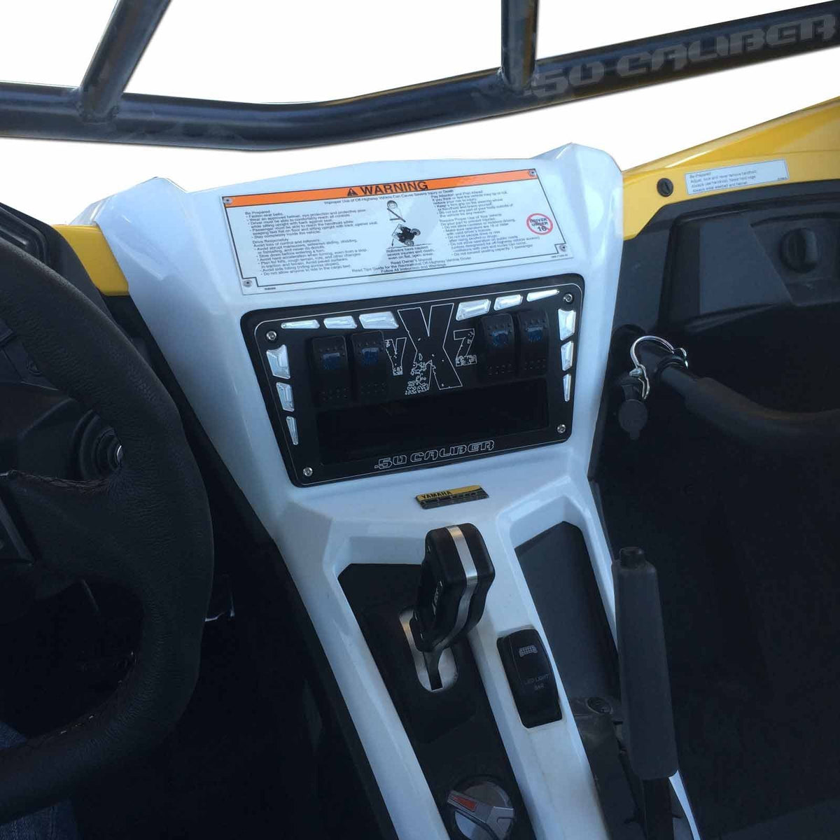 Black | 50 Caliber Racing Custom Billet 4 Switch Dash Panel for Yamaha YXZ1000R Black Dash Panel Installed