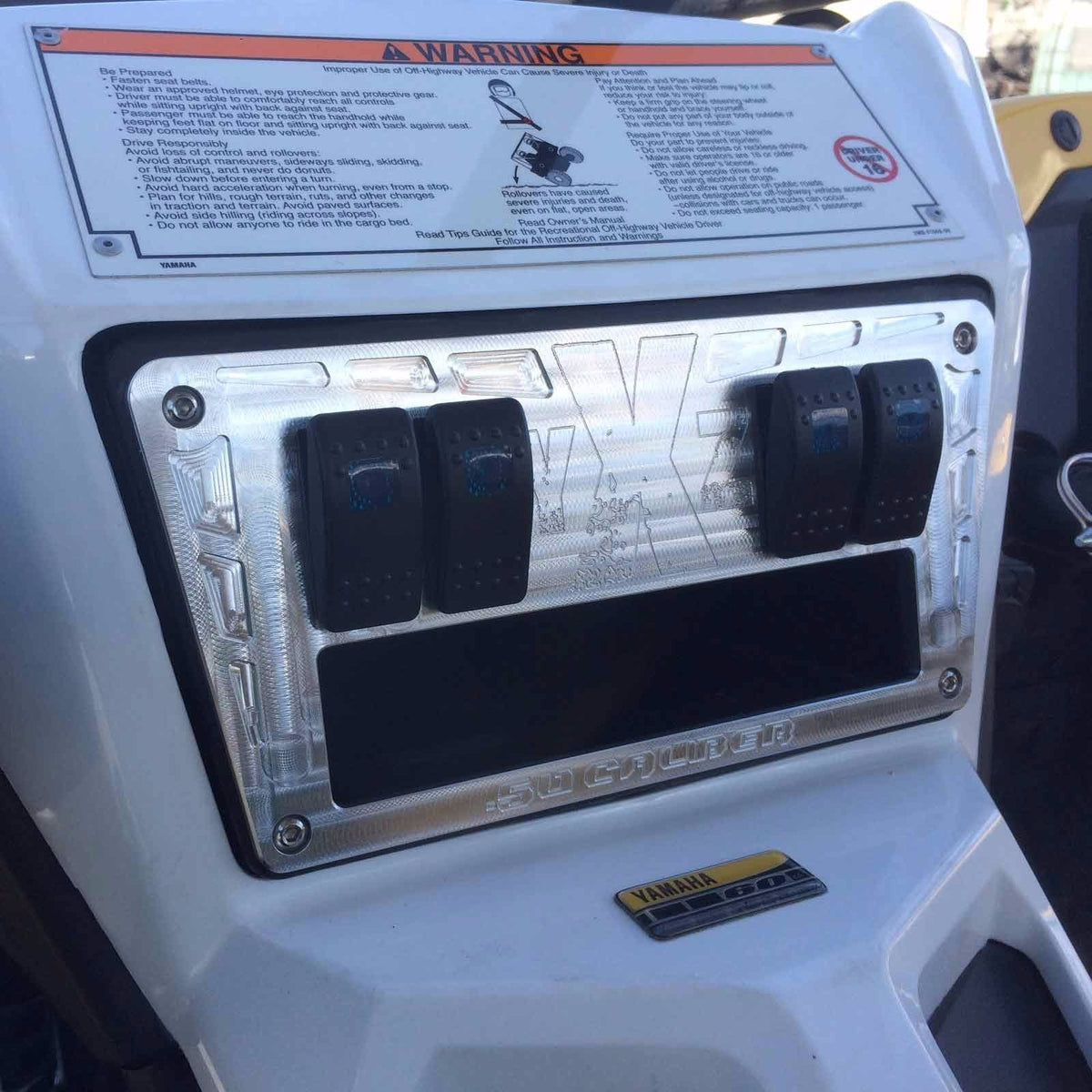Raw Silver | 50 Caliber Racing Custom Billet 4 Switch Dash Panel for Yamaha YXZ1000R Raw Dash Panel Installed
