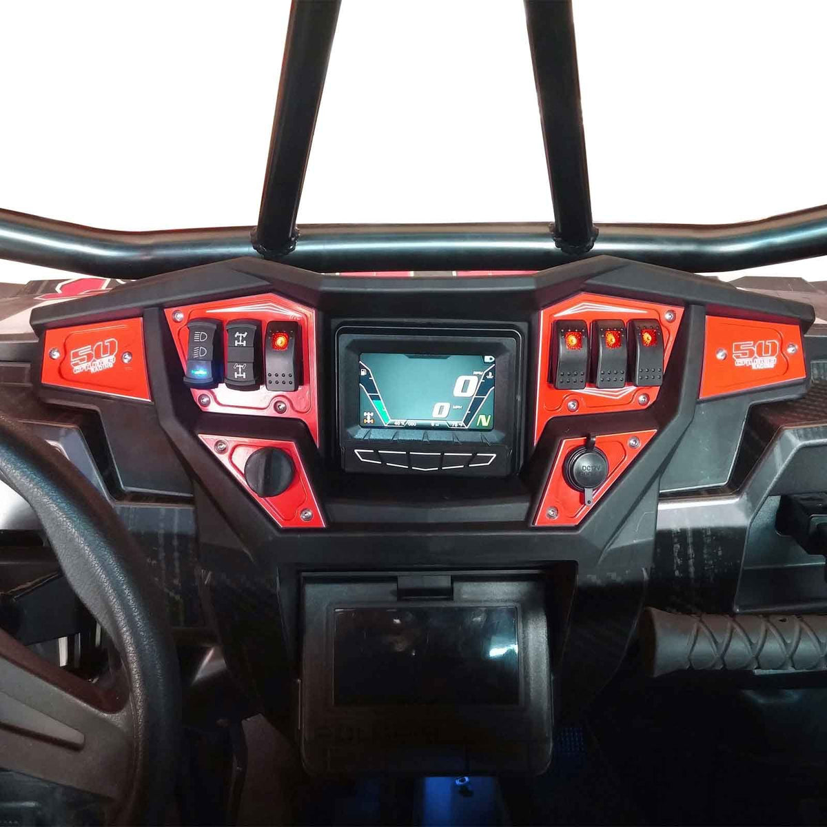 Red | 6 Pc CNC Billet Aluminum Dash panel - Polaris 1st Gen 4.3" GPS equipped RZR XP 1000, S 900 Turbo Havasu Red	