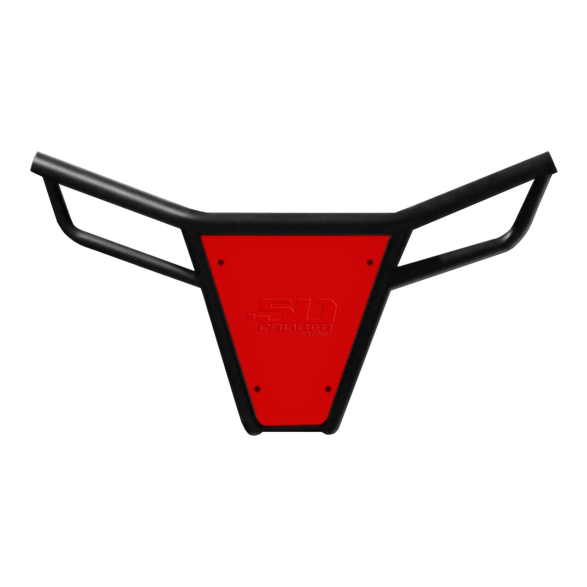 Polaris RZR 570 800 XP 900 Tubular Front Bumper with Skidplate | 50 Caliber Racing RZR Front Bumper - Black Powdercoat frame with Red Aluminum Skidplate and Light Bar Tabs