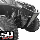Polaris RZR 570 800 XP 900 Tubular Front Bumper with Skidplate | 50 Caliber Racing RZR Front Bumper - Black Powdercoat frame with Silver Aluminum Skidplate and Light Bar Tabs