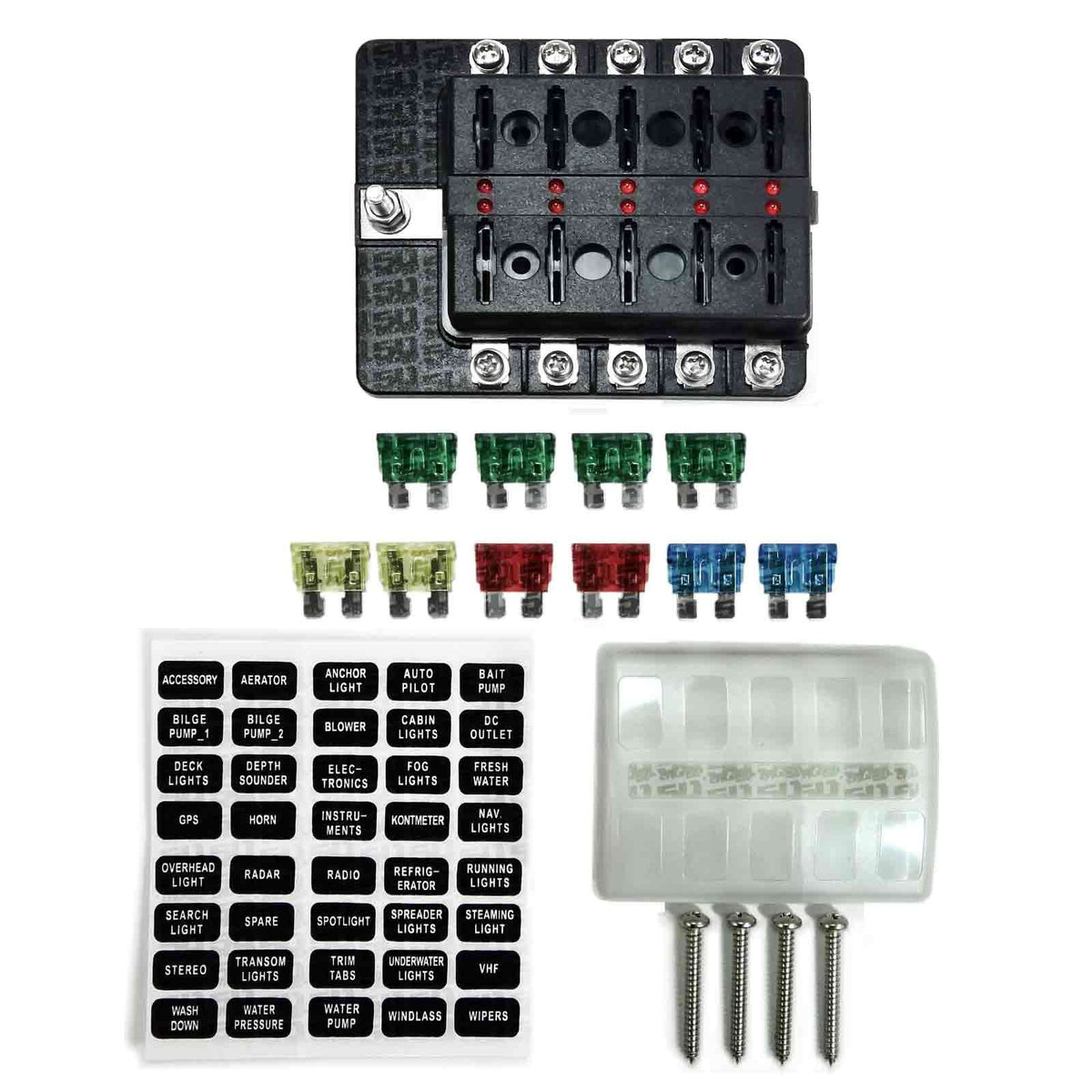 10 Way 12V Circuit Fuse Block - LED Indicators - Ring Terminals | 10 Way 12V Circuit Fuse Block - LED Indicators - Ring Terminals