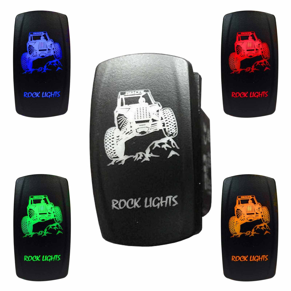 Rock Lights RZR - 12V On/Off Rocker Switch Marine Grade | "Rock Lights" with RZR - On/Off Rocker Switch Laser Etched Design Waterproof with LED Illumination