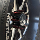 Red | 12x1.25mm Extended Spike Lug Nuts - Acorn Taper - 50 Caliber Racing - Red Spikes Installed