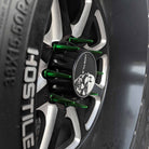 Green | 12x1.25mm Extended Spike Lug Nuts - Acorn Taper - 50 Caliber Racing - Green Spikes Installed