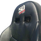 XP1000 Suspension Seat with Carbon Fiber Look | XP1000 Bucket Seat with Embroidered 50 Caliber Racing Logo and Harness Pass Through Holes