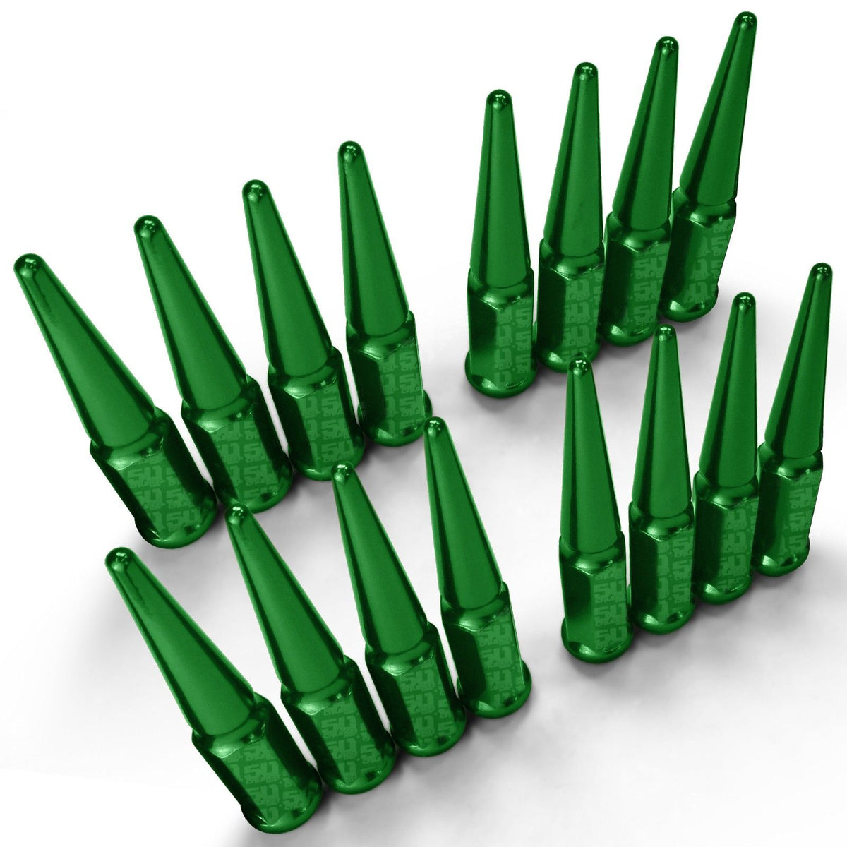 Green | 10x1.25 Extended Spike Lug Nuts - 60 Degree Taper Seat - Fits Polaris UTV and ATVs – Green Finish