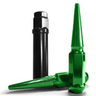 Green | 10x1.25 Extended Spike Lug Nuts - 60 Degree Taper Seat – Includes extra long socket key – Green Finish