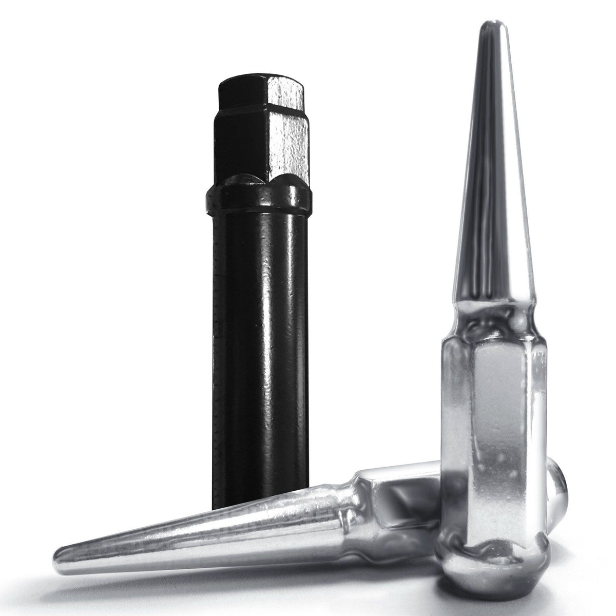 Chrome | 10x1.25 Extended Spike Lug Nuts - 60 Degree Taper Seat – Includes extra long socket key – Chrome Finish