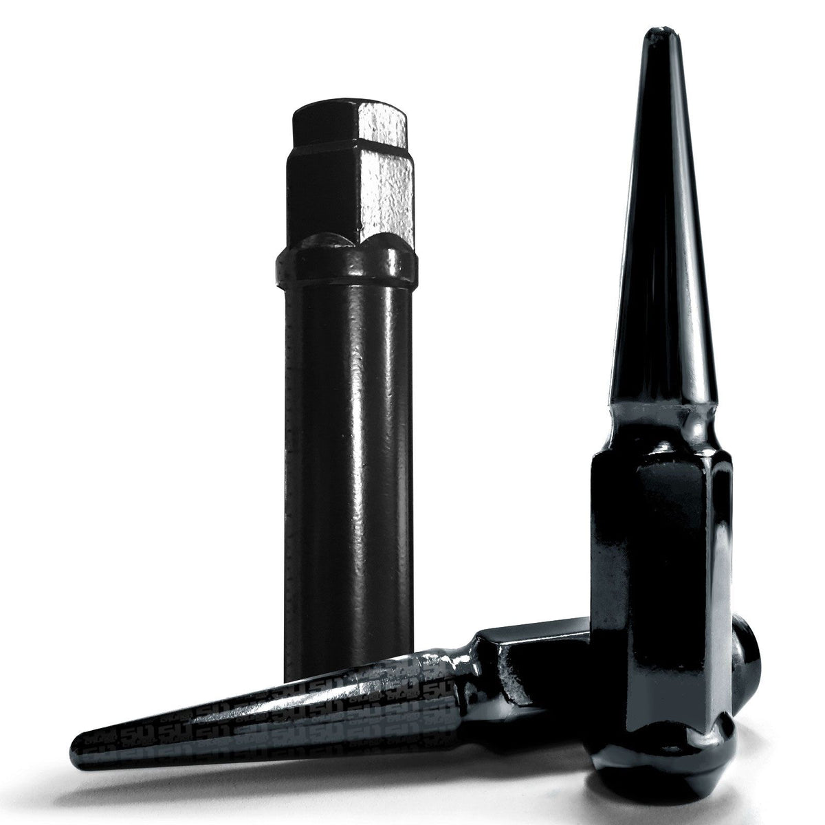 Black | 3/8-24 Extended Spike Lug Nuts - 60 Degree Taper Seat – Includes extra long socket key – Black Finish