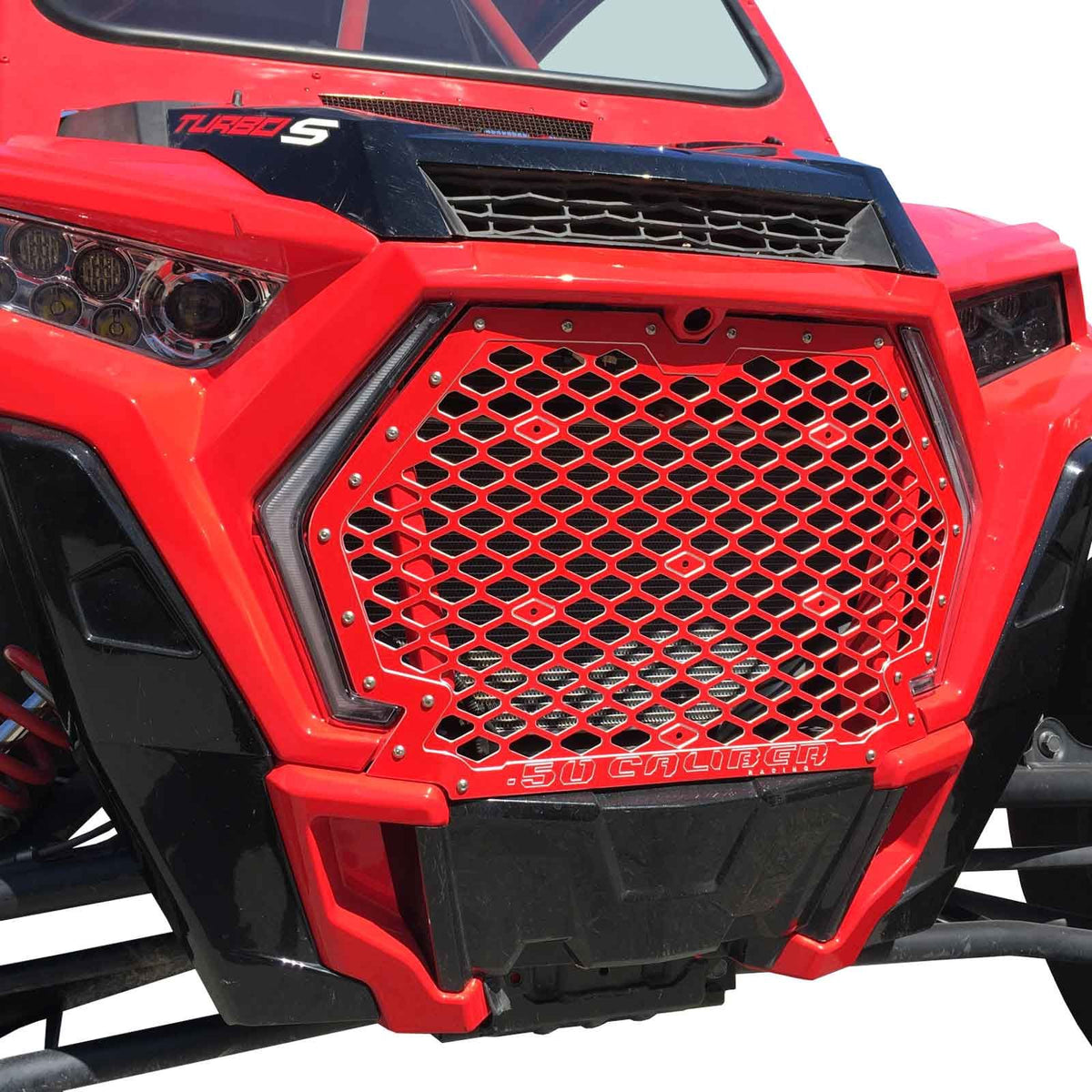 Red | Custom Billet Grille RZR XP1000 / XP Turbo / S 2019 - Engraved 50 Caliber Racing Logo