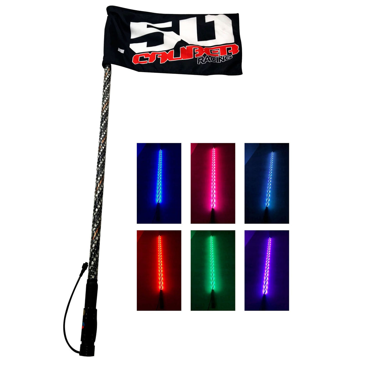 LED Lighted Whip with Bluetooth App Control (1pc) - Universal Fit | Single 50 Cal LED Lighted Whip with Bluetooth App Control	