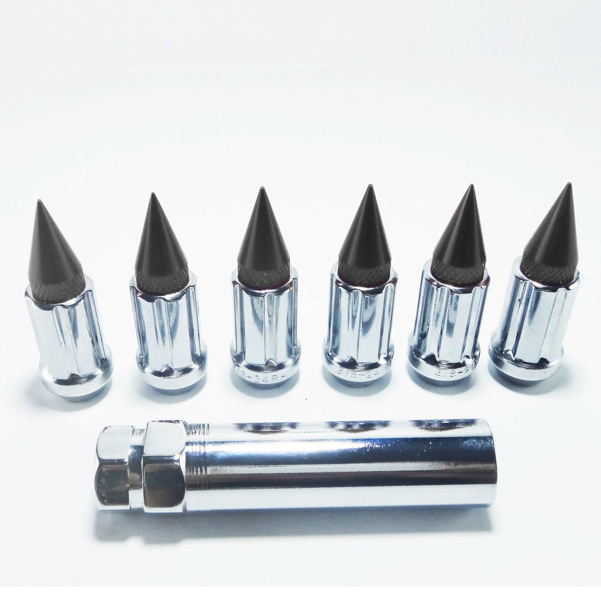 Black | Tapered Splined Lug Nuts Chrome with Removable Spike  - 12 x 1.25mm Thread Pitch