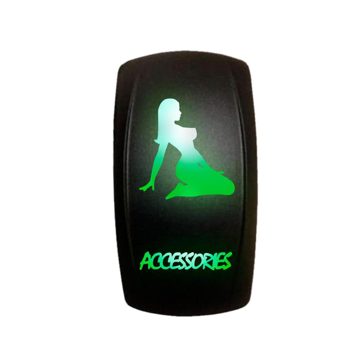 Green | Waterproof On/Off Rocker Switch Sexy Carling style rocker switch “Accessories” sexy silhouette with green LED – waterproof 12v a