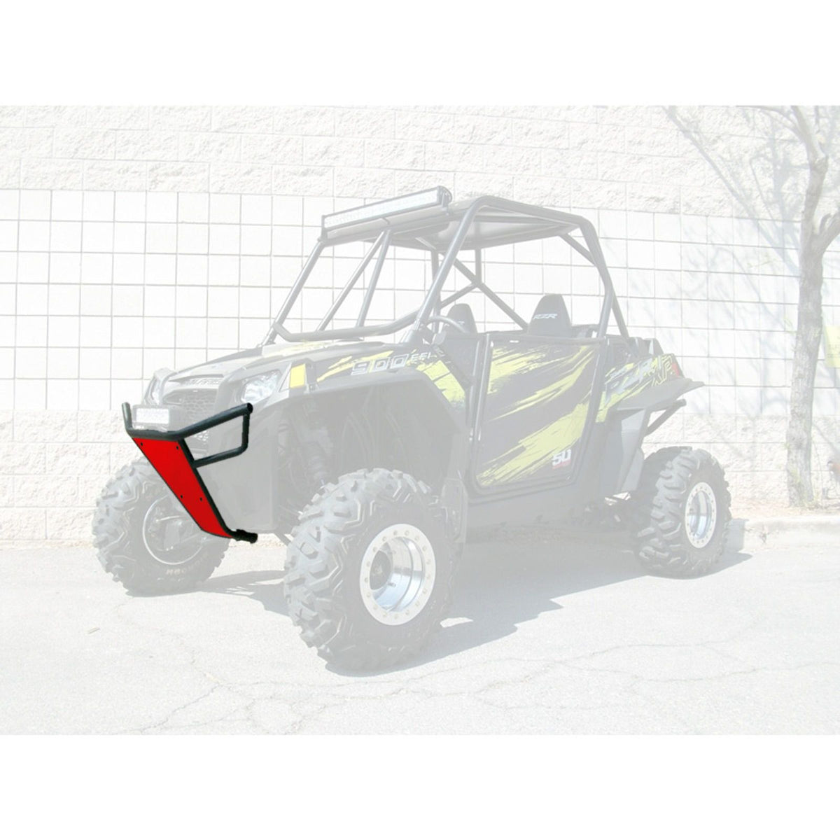 Red | 50 Caliber Racing RZR Front Bumper - Black Powdercoat frame with White Aluminum Skidplate and Light Bar Tabs