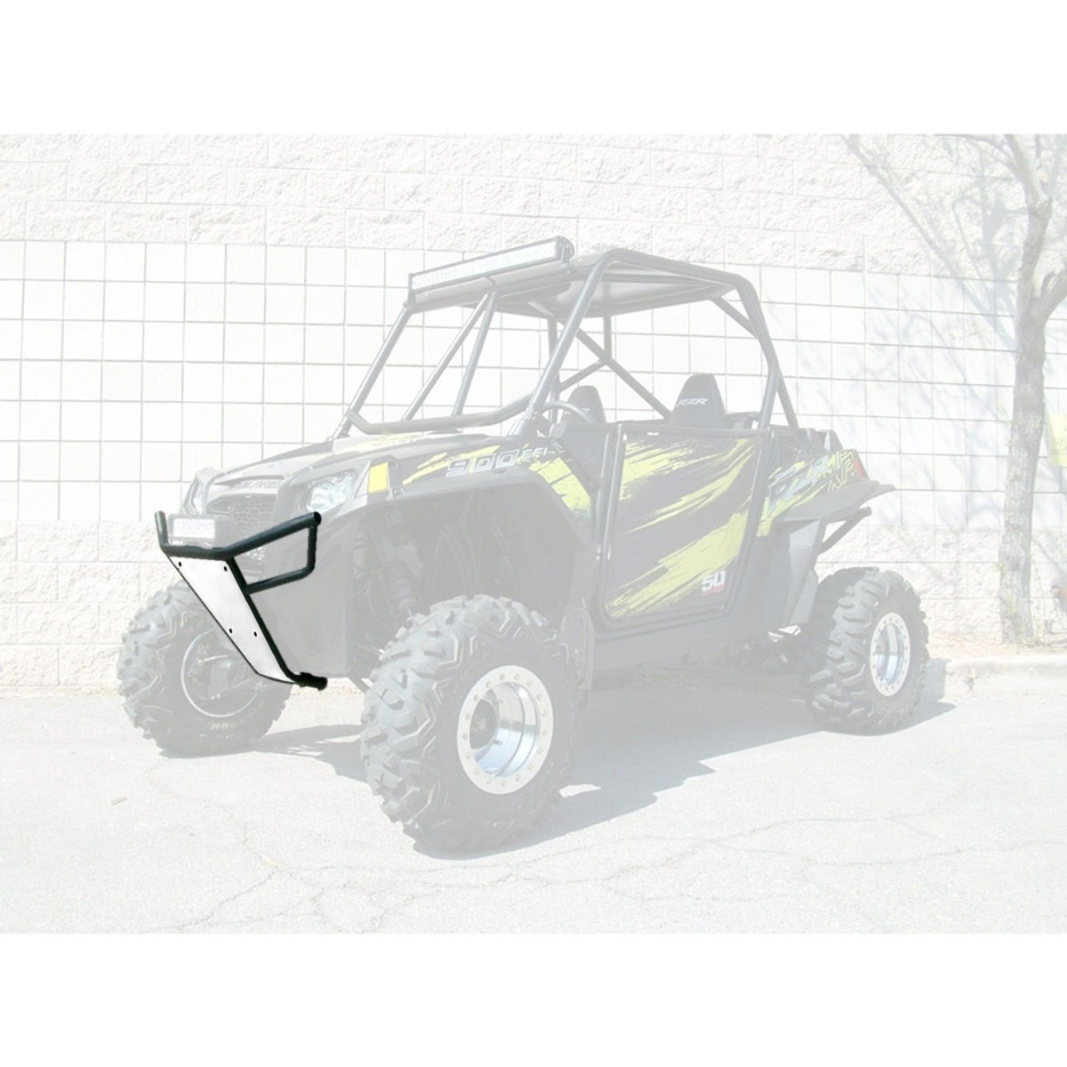 White | 50 Caliber Racing RZR Front Bumper - Black Powdercoat frame with White Aluminum Skidplate and Light Bar Tabs