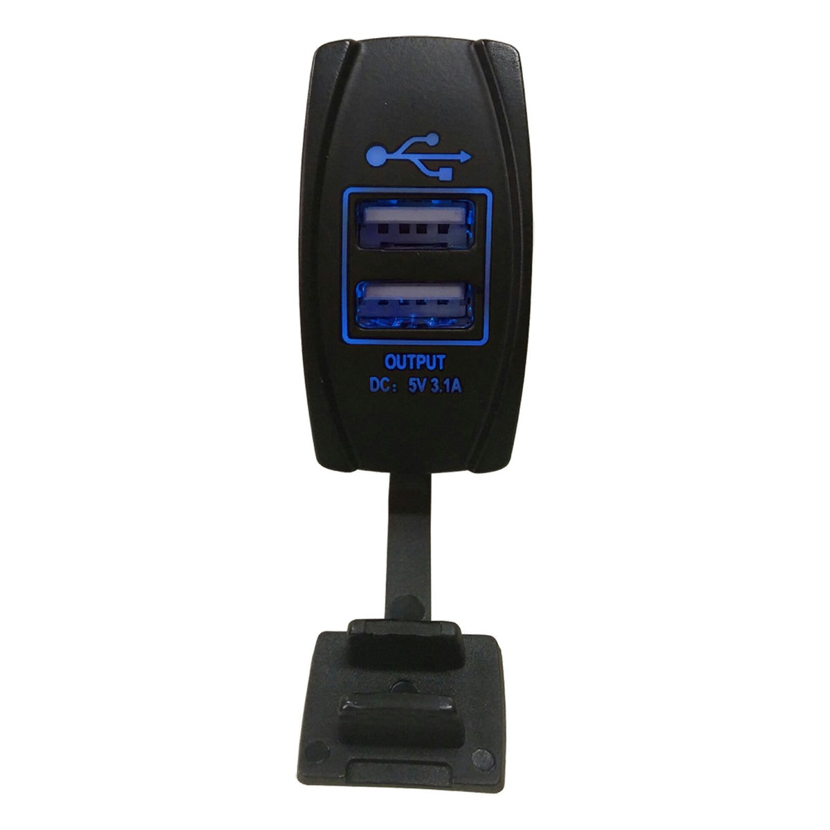 Blue | Illuminated 50 Caliber Racing Dual USB Rocker Switch - USB Type A