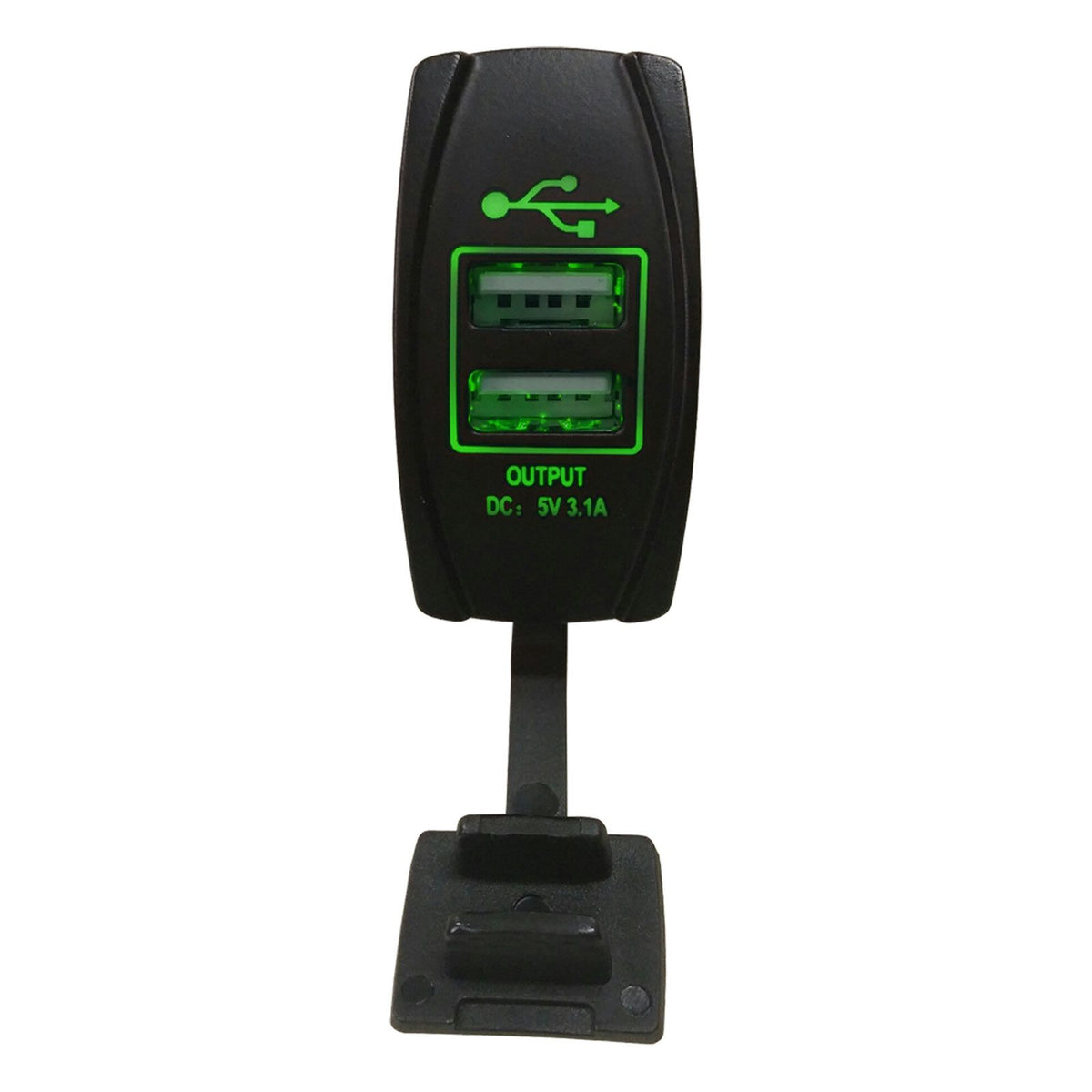 Green | Illuminated 50 Caliber Racing Dual USB Rocker Switch - USB Type A