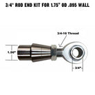  | 3/4-16 Sway Bar Link Rod End Kit - 1.75" OD .095 Wall Round Tubing - Dimensions