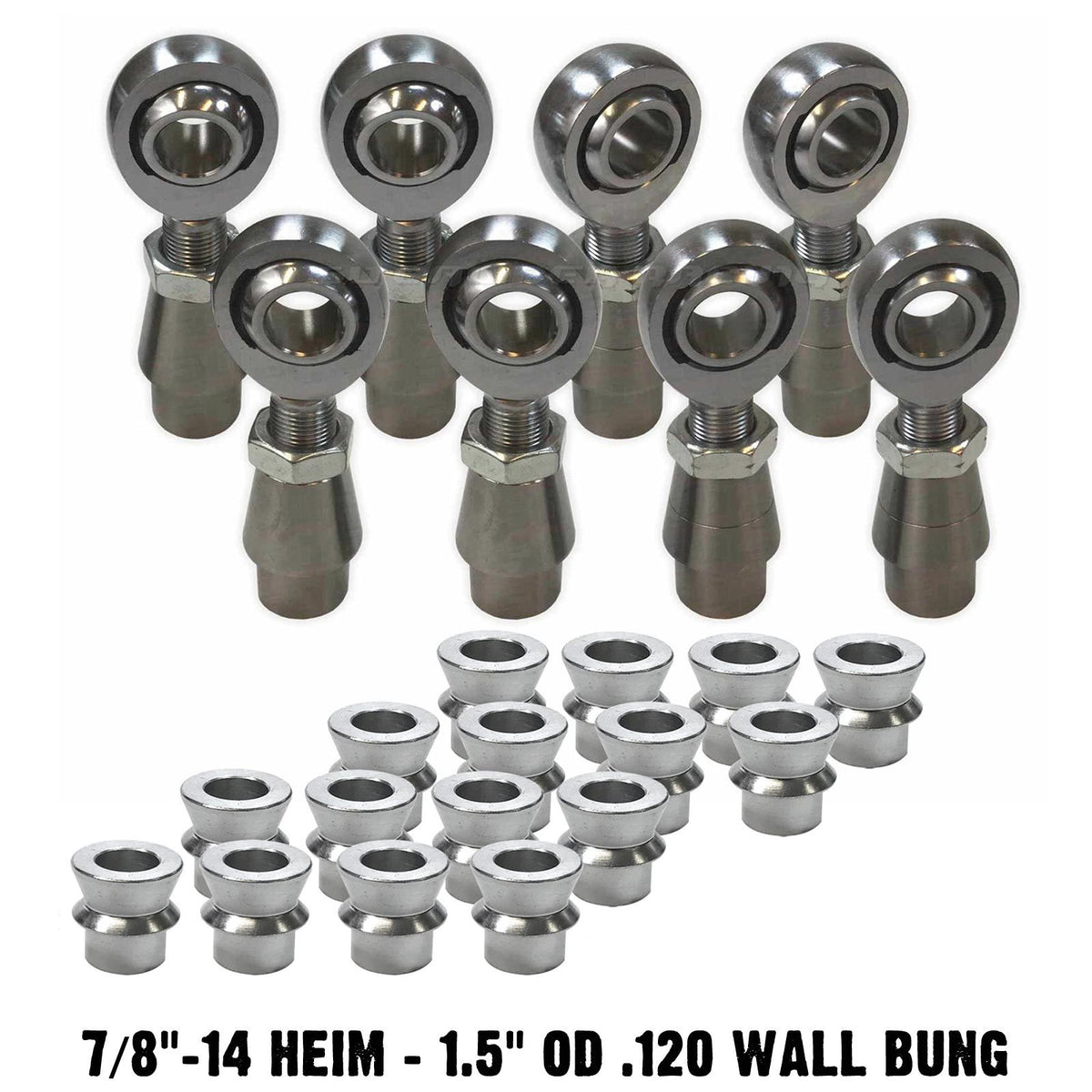 7/8 Chromoly Heim Joint 4 Link Rod End Kit for 1.5" Tubing | 4 Link Rod End Kit - 7/8" Chromoly Heim - 1.5" OD .120  Wall Round Tubing - WITH Spacers