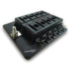 10 Way 12V Fuse Block - LED Indicators - Blade Terminals | 10 Way 12V Circuit Fuse Block - LED Indicators - Blade Terminals