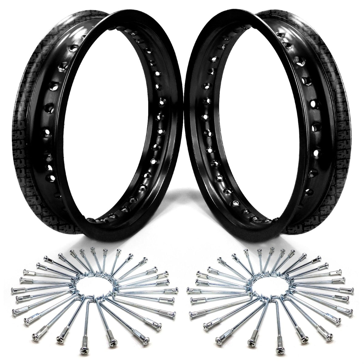 Black | Set of 2 Pit Bike Rims 10 Inch 28 Hole with Spokes - Black Anodized