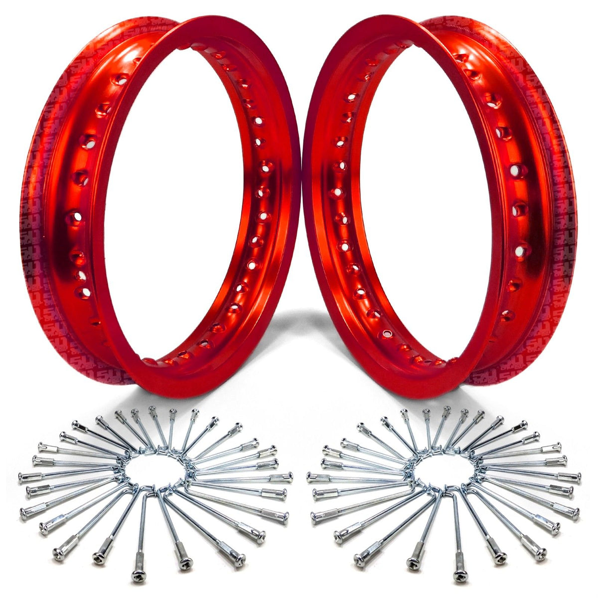 Red | Set of 2 Pit Bike Rims 10 Inch 28 Hole with Spokes - Red Anodized