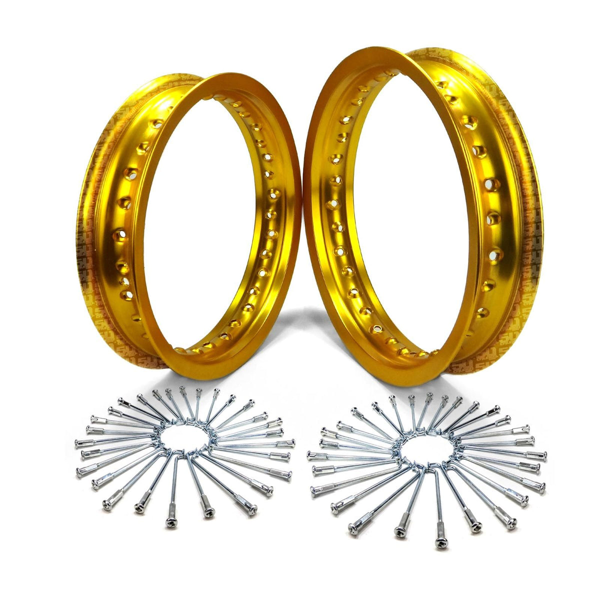 Gold | Pit Bike Wheel Build Kit - 10" Rear, 12" Front with Spokes - Gold Anodized