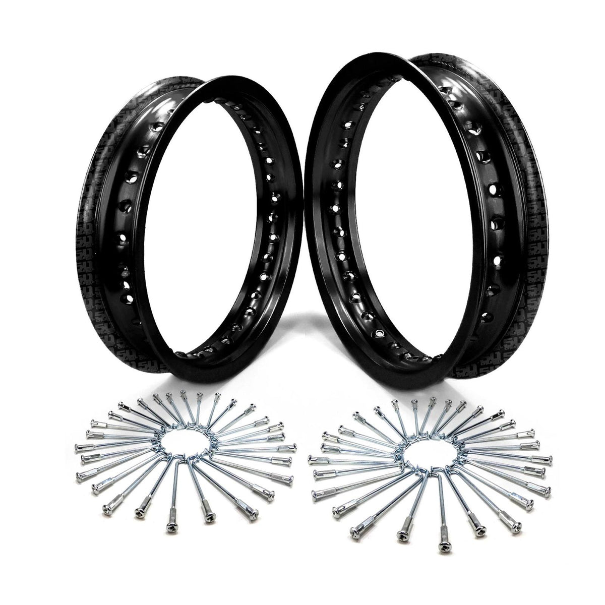 Black | Pit Bike Wheel Build Kit - 10" Rear, 12" Front with Spokes - Black Anodized