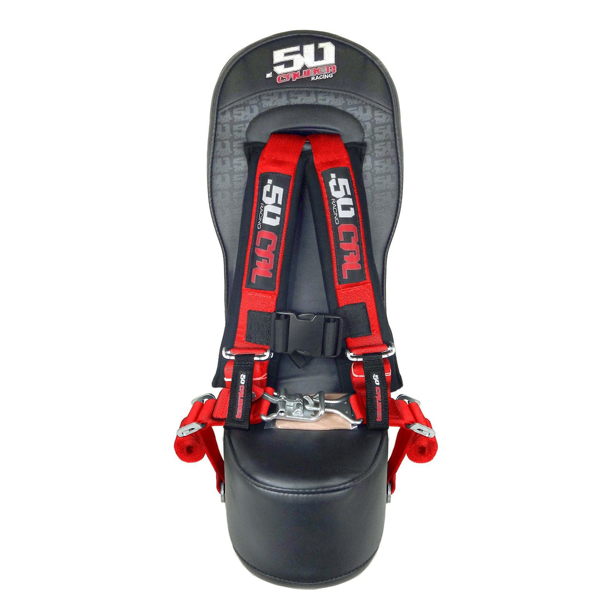 Rage Red | 50 Caliber Racing Rear Bump Seat with 2" Safety Harness for Kawasaki Teryx 4 Seater - Blue Harness