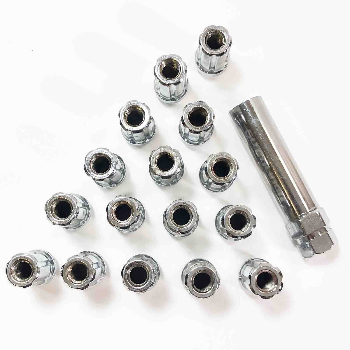 12x1.25 mm Locking Chrome Lug Nuts - Teryx KRX YXZ1000R | Chrome Spline Lug Nuts - 12x1.25mm Thread - Tapered Seat - Includes socket key - 16 Pack