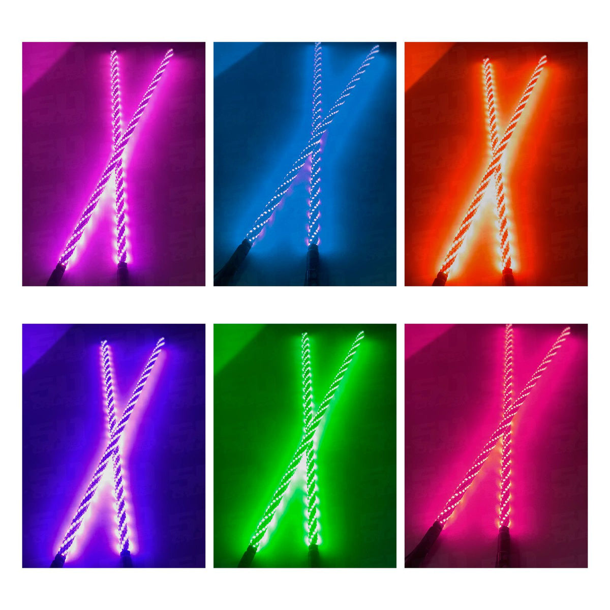 PAIR of Spiral LED Lighted Whips with Bluetooth Control | Extra bright, vibrant spiral LEDs with Several colors and patterns to choose from