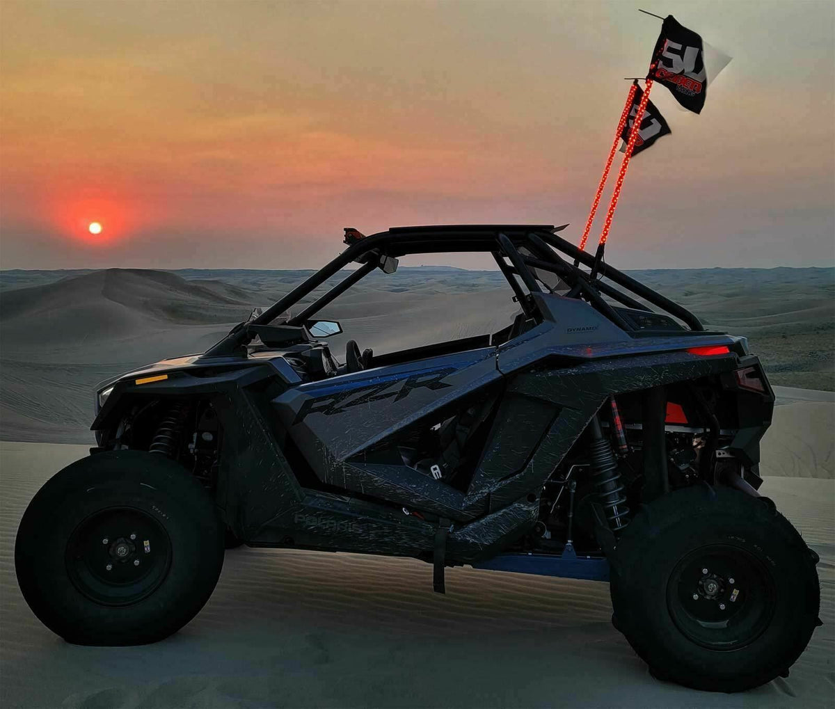 PAIR of Spiral LED Lighted Whips with Bluetooth Control | 50 Caliber Racing - PAIR of Bluetooth Spiral LED Lighted Whips