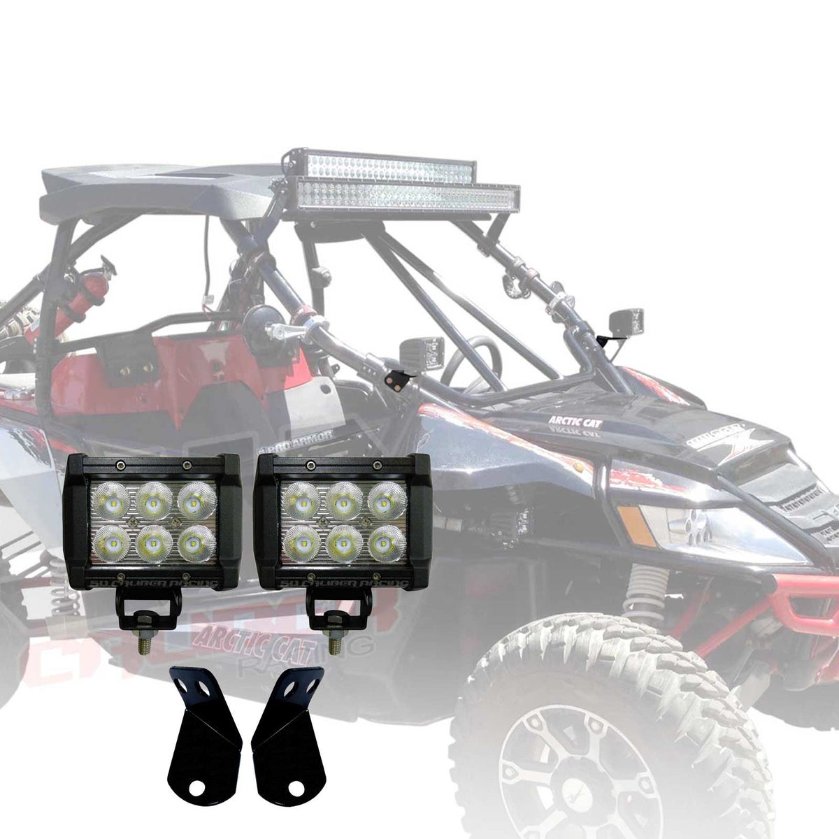  | 3" LED Pod lights with custom A-pillar Mount Brackets for Arctic Cat Textron Wildcat