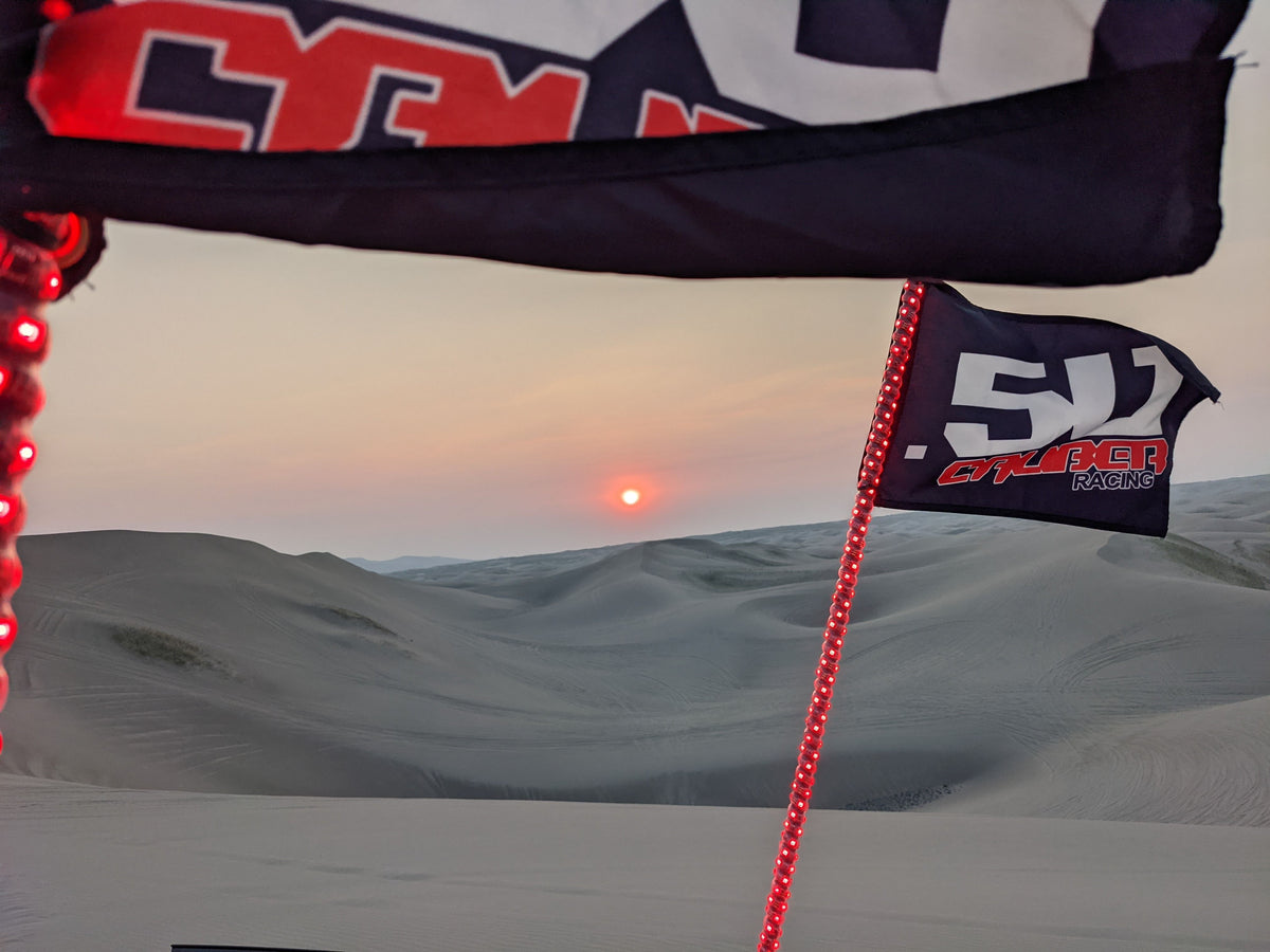 LED Lighted Whip with Bluetooth App Control (1pc) - Universal Fit | 50 Caliber Racing LED Whips - Dusk at St Anthony Sand Dunes