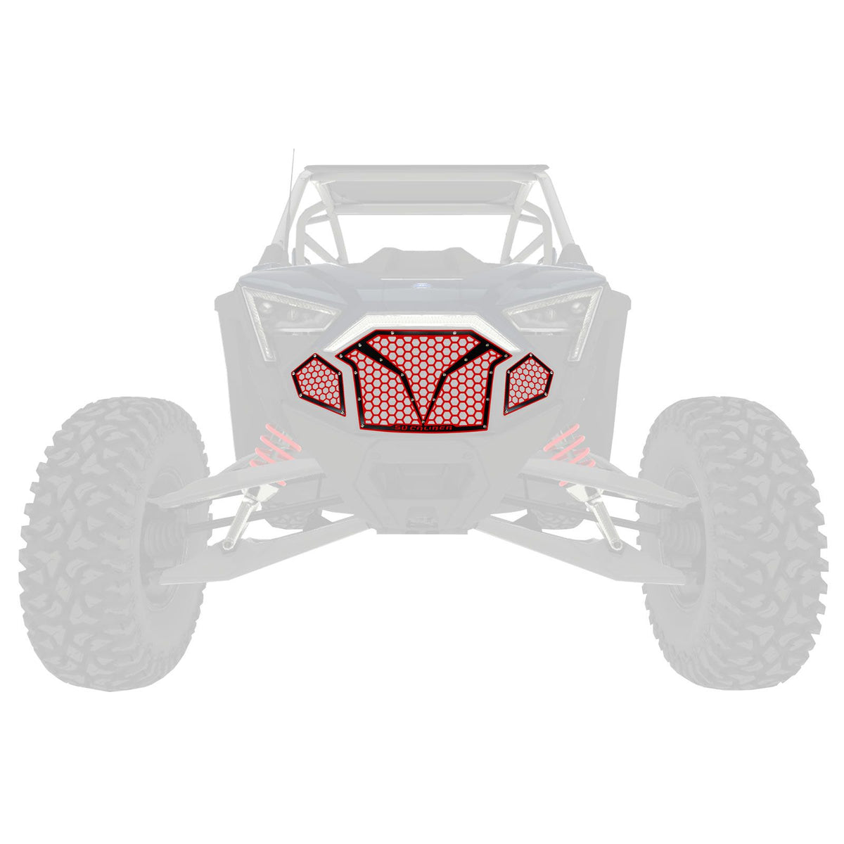 Red / Black | 3 Piece Laser Cut Steel Grille RZR PRO R & Turbo R Red Powdercoat