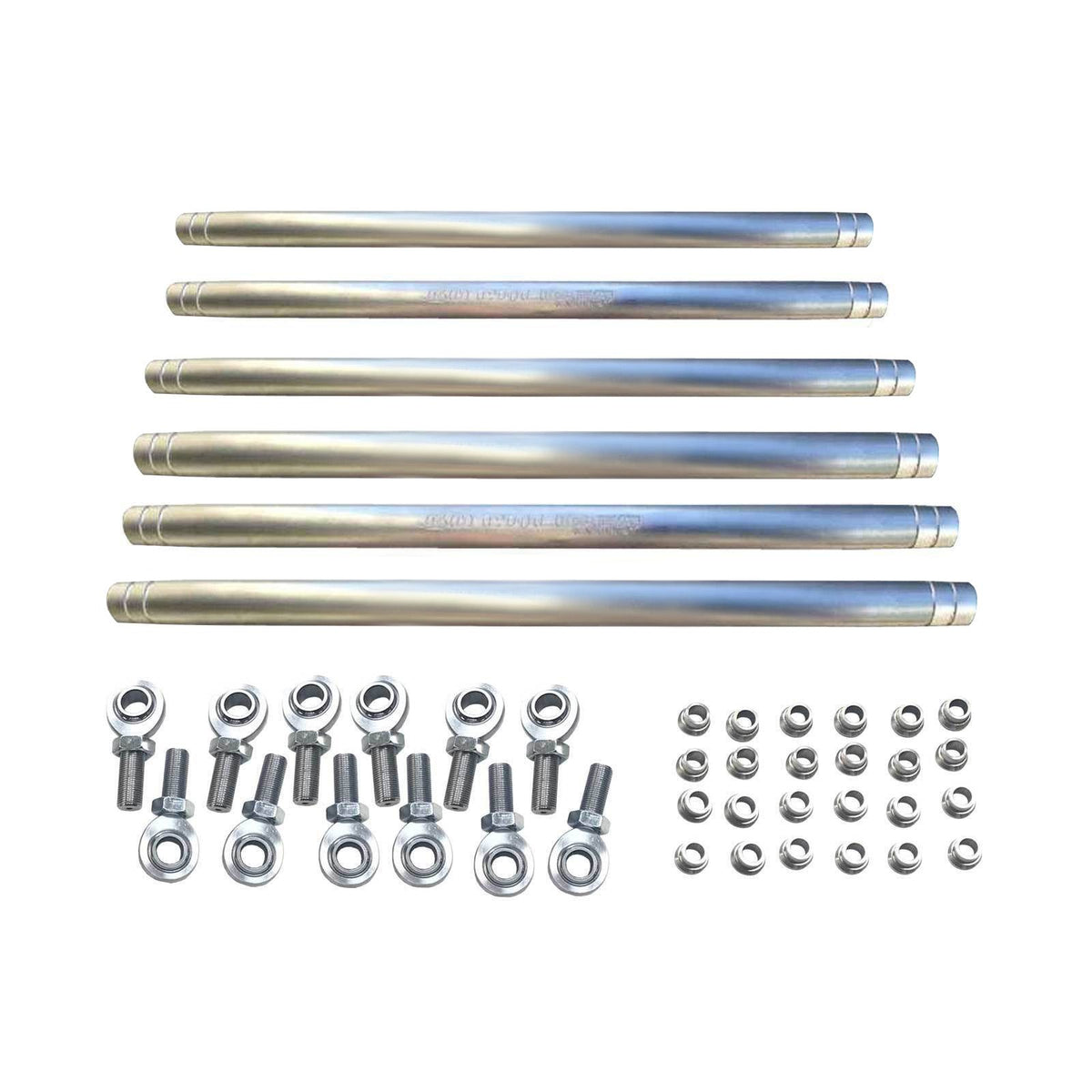 Raw Silver | x3 radius rods raw silver kit — 1.25" billet with 5/8" chromoly heim joints, jam nuts and spacers
