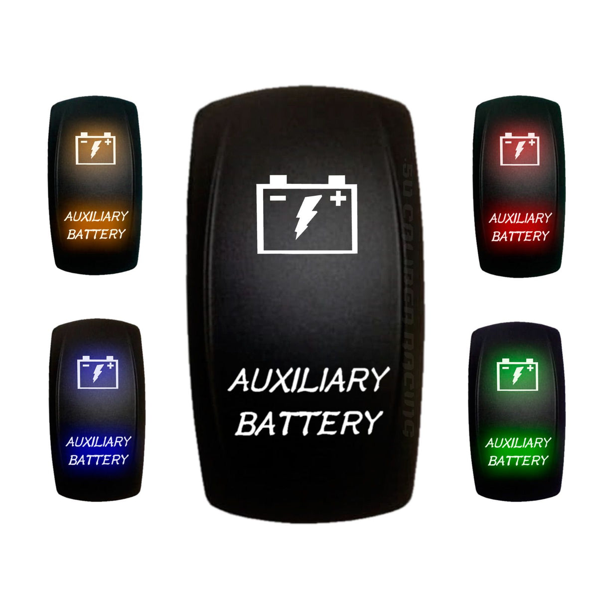 Auxiliary Battery - 12V On/Off Rocker Switch Marine Grade | "Auxiliary Battery" On/Off Rocker Switch with Red