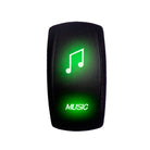 Green | "Music" On/Off Rocker Switch Laser Etched Design Waterproof with Red LED Illumination